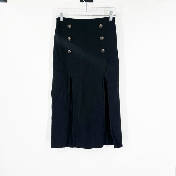 Maeve by Anthropologie Dual Split Button Midi Skirt in Dark Navy - Picture 2 of 8
